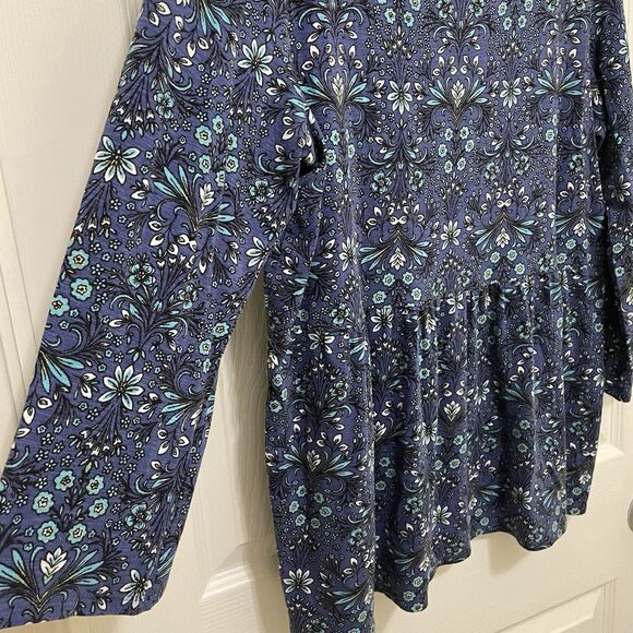 J.Jill Casual Top Ornate Floral Blue‎ Turquoise Boho 3/4 Sleeve Peplum Medium - Picture 5 of 13
